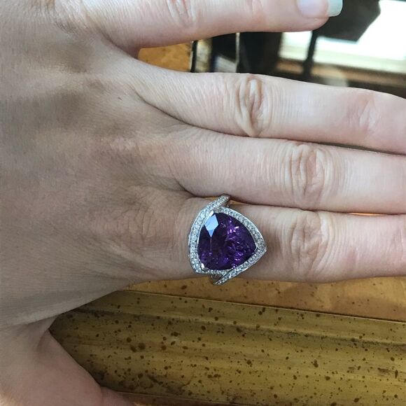 African Amethyst Sterling Silver Carved Ring Size 9 - Picture 2 of 9